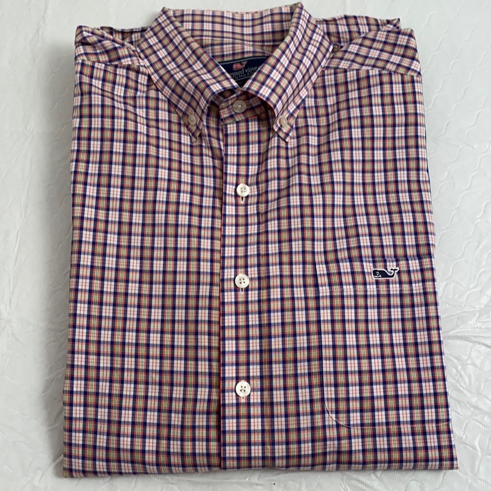 Vineyard Vines Tucker multicolor red navy checkered slim fit button down shirt